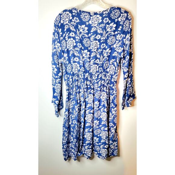 J.Dee Garden Floral Boho Blue and White Flowy Mini Dress Size M Wedding Guest - Picture 3 of 5
